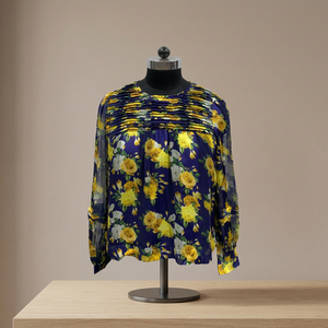 Vestido Casual de Gasa con Estampado Floral, Manga Larga, Cuello Redondo, Plisado, para Uso Diario en Primavera - Product Image 4