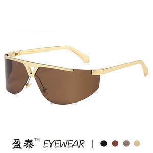 Lunettes de soleil incurvées intégrées Y2K, monture en métal, verres en PC, protection UV400, lunettes de sport, couleur argent - Product Image 5