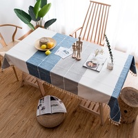 Nappe de table rectangulaire ronde en coton, nappe de fête en lin, nappes anti-poussière de mariage, salle à manger avec pompon