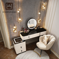 Commode en bois à 4 tiroirs de luxe nordique blanche pour chambre à coucher table de maquillage avec miroir à led coiffeuse à tiroirs