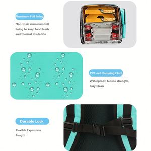Portable Insulated Picnic Cooler Bag with Mesh Side Pocket in Teal Color for Outdoor Use - Product Image 6