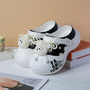 Cute Pom Pom Clogs <strong>For</strong> <strong>Women</strong> Thick Sole 3cm Heel Beige Black <strong>White</strong> Pink Fashion <strong>Crocs</strong> Shoes Outdoor Beach Wear Four Seasons - Product Image 3