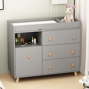 Table <span class=keywords><strong>à</strong></span> <span class=keywords><strong>langer</strong></span> moderne grise faite <span class=keywords><strong>à</strong></span> la main avec 3 tiroirs et étagère ouverte pour chambre de bébé - Product Image 4