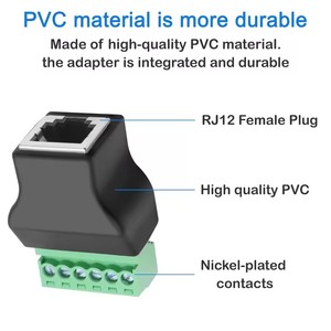 Connecteur RJ12 femelle <span class=keywords><strong>vers</strong></span> bornier à vis 6 broches, adaptateur Ethernet RJ12 6P6C pour câble téléphonique audio - Product Image 5