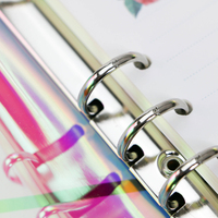 Protège-cahier A5/A6/A7 holographique en PVC, rechargeable, avec 6 anneaux ronds, couleur argent, pour classeur à feuilles mobiles, étui de classement en PVC arc-en-ciel