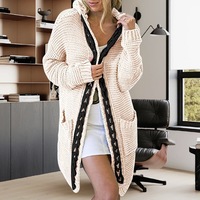 Cardigan long en maille torsadée avec poches, manteau pull automne-hiver, cardigan tricoté pour femme