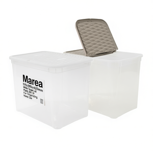 Marea PP Storage Box 570x390x420mm White Transparent Eco-Friendly Lid Ventilation 20-35L Capacity <b>Bin</b> for Organizing Home Use - Product Image 2