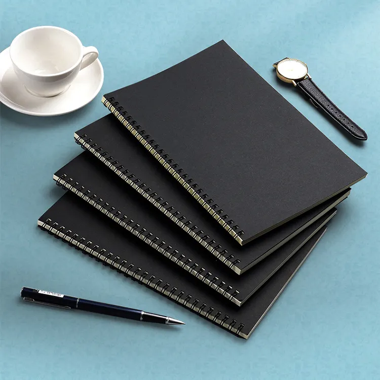 Cubierta de papel negro personalizado espiral papelería cepilladora libro cuaderno diario para estudiantes