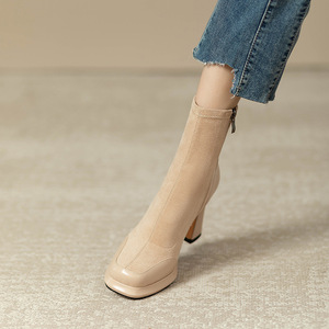 Botines de tacón alto elásticos y impermeables con plataforma y diseño de empalmes para <span class=keywords><strong>mujer</strong></span>, colección <span class=keywords><strong>Otoño</strong></span>/<span class=keywords><strong>Invierno</strong></span> 2024 - Product Image 4