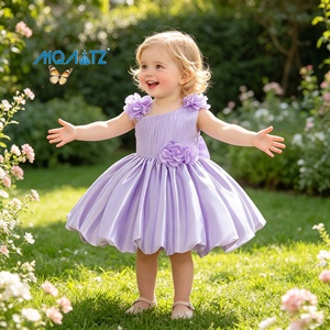 Abito da Festa Senza Maniche Viola <span class=keywords><strong>con</strong></span> Fiocco e Collo Tondo per Bambine, Ideale per Compleanno, Battesimo, Festa di 2 Anni - Product Image 2