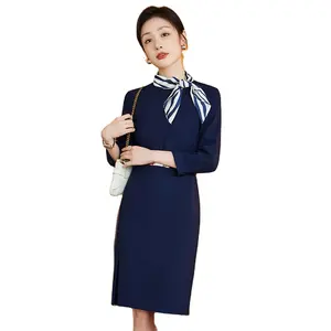 Business Wear 3/4 Sleeve Dress for Stewardess Hotel Front Desk Medical Beauty Guide Jewelry Shop Overalls Airline Uniform