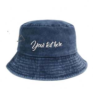 Custom Embroidered Vintage Style Denim <b>Bucket</b> <b>Hat</b> Washed Cotton Classic Cap for Men <b>Women</b> Casual Daily Use Fishing Ski Four - Product Image 1