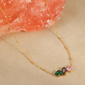 2025 nuevos conjuntos de joyas de circón de colores Waterdrop18k collar impermeable de oro de acero inoxidable elegante collar de diamantes de tres piedras - Product Image 2