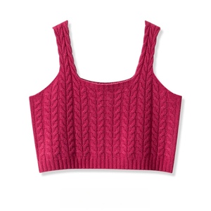 Gilet <span class=keywords><strong>sans</strong></span> manches en <span class=keywords><strong>tricot</strong></span> torsadé brodé personnalisé pour femme, col carré, 100 % laine, idéal pour l'été - Product Image 4