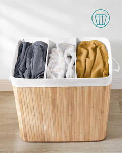 150 L 3 compartiments couvercle <span class=keywords><strong>à</strong></span> clipser panier de collecte de <span class=keywords><strong>linge</strong></span> en <span class=keywords><strong>bambou</strong></span> pliable avec poignées pour la buanderie, la chambre et la salle de bain - Product Image 5
