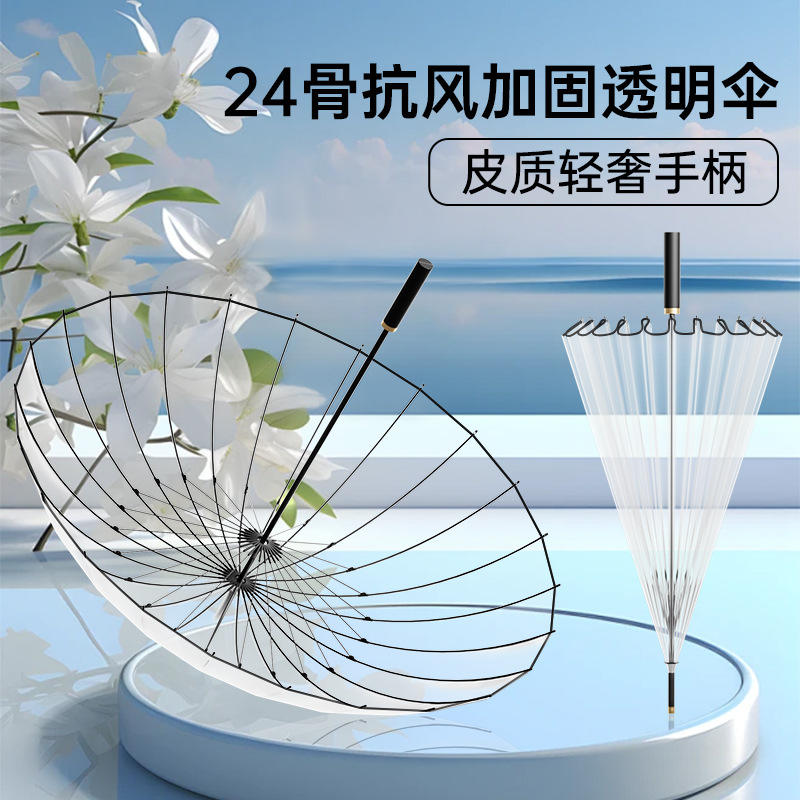 Poignée en cuir noir, transparent épaissi.