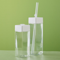 Bouteille carrée en PET de 400 ml et 500 ml avec couvercle blanc et paille réutilisable pour impression sérigraphique – Contenant en plastique pour smoothies, café, sodas