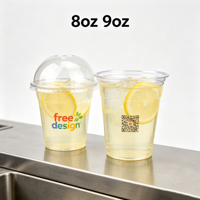 Gobelet en plastique transparent PLA PET personnalisé avec logo imprimé, avec couvercle à dôme, pour bar, vin, boissons, thé à bulles, jus