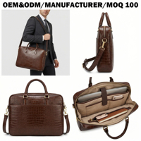 Sac à main pour homme en cuir vegan texturé crocodile de qualité supérieure, sacoche pour ordinateur portable, logo et couleur personnalisés, fabricant OEM