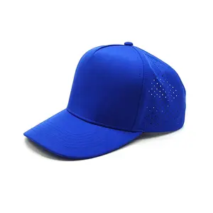 5面板快干深蓝色帽子穿孔高尔夫帽子定制标志透气背部激光切割孔运动帽