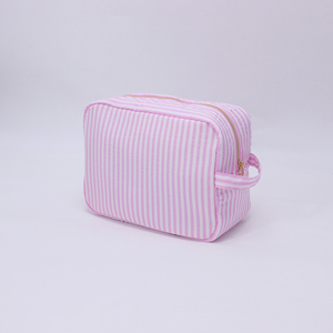 Custom Eco-Friendly Large Cosmetic Organizer Pouch Portable Travel Seersucker Striped <b>Makeup</b> Zipper Soft Handle <b>Storage</b> <b>for</b> - Product Image 4