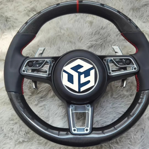 Volante Deportivo/Acordonado de Fibra de Carbono Estilo Carreras con Base Plana para Porsche 911 <span class=keywords><strong>GT3</strong></span>/GT2 <span class=keywords><strong>RS</strong></span>/GT4 <span class=keywords><strong>RS</strong></span> 718 Compatible con A4 Q5 - Product Image 1