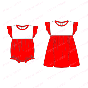 Abito personalizzato all'ingrosso per bambini e bambine con bavaglini a manica lunga con fiocco in cotone con quadretti e sorelle abbinate vestiti per bambini - Product Image 2