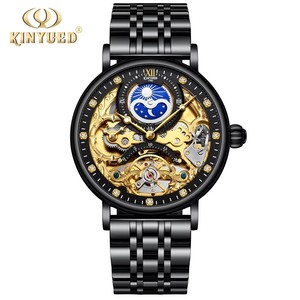 KINYUED Men's Mechanical <b>Watch</b> Stainless Steel Band Waterproof 3BAR Moon Phase <b>Skeleton</b> Dial Luxury Fashion Analog Wholesale - Product Image 2