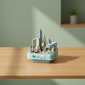 Caja de Música de Madera 3D del Centro Comercial del Mundo de Nueva York, Rompecabezas Mecánico de Cuerda, Ensamblaje Rápido, Adorno de Escritorio DIY, Transfronterizo - Product Image 6