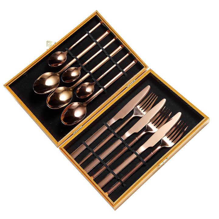 customized 12 pcs stainless steel rose gold cutlery set flatware