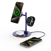 Chargeur magnétique sans fil 3-en-1 .2 25W avec charge rapide, veilleuse et support de téléphone pliable pour bureau
