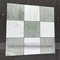 Marbre naturel vert et blanc, pierre taillée sur mesure, carrelage carré poli, style damier, pour sols de maison et d'hôtel