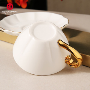 WEIYE Tasses à Cappuccino Espresso, Mugs à Café, Tasses à Thé en Céramique, <span class=keywords><strong>Soucoupe</strong></span>, Luxe Décoratif, Blanc Bord Doré - Product Image 6