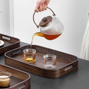 Walnut Wood <b>Tea</b> <b>Tray</b> Rectangular With Handle For Serving Food And Drinks - Product Image 1