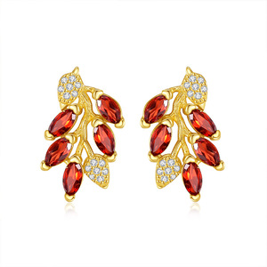 Dainty 2.5*5mm Marquise cut Garnet Brushed Leaf Stud <b>Earrings</b> Amethyst 925 Silver Gold Plated Anti Tarnish Jewelry for Women - Product Image 1