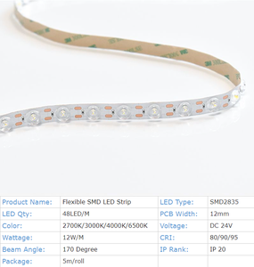 PERFECT Non-waterproof SMD2835 48led/m with Lens 170 Degree DC24V Single Color 12mm Flexible <b>LED</b> <b>Strip</b> Light for Lighting Box - Product Image 2