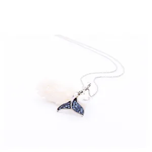 New Charms Mermaid Tail Pearl Pendant Necklace Girls Women Rhinestone Trendy Alloy Necklace