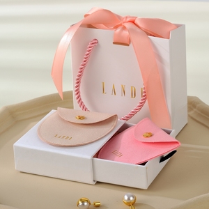 Customized Logo Microfiber Mini Oval Packing Bag Suede Ring Earring Necklace Snap Arc-Shaped Button Jewelry Flap Fold Pouches - Product Image 5