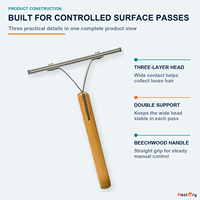 Brosse gratte-tapis robuste en acier inoxydable à trois couches dentelées, réutilisable, avec manche en bois de hêtre, pour poils d'animaux (chats, chiens) et tapis