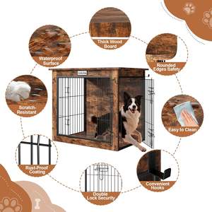 กรงสุนัขไม้ โครงสร้างแข็งแรง ขนาดเล็ก พร้อมประตูคู่และกุญแจ สไตล์ชนบท แข็งแรงมั่นคง ประกอบง่าย - Product Image 4