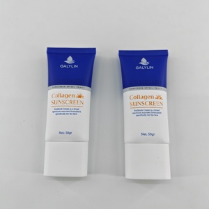 Impresión personalizada al por mayor de logotipos de marca para protector solar con colágeno SPF50, crema facial protectora en tubo súper ovalado con tapa de rosca, tubo de plástico. - Product Image 1