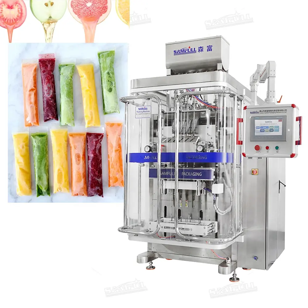 Samfull otomatis 4 6 jalur stik sachet jus es pop mesin pengisi kemasan multijalur segel belakang mesin kemasan permen cair