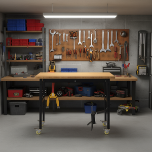 Plan de travail en bambou avec plateau de 47 pouces, pieds réglables en hauteur avec roulettes, poste de travail pour garage, mobilier de bureau - Product Image 2