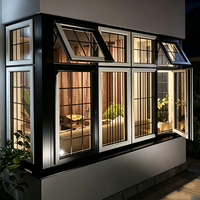 Fenêtre à battant en aluminium avec grille et vitrage, pour mur extérieur de villa