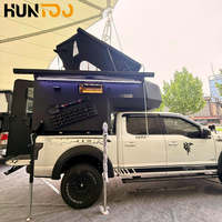 Huntoo Tente de camping amovible pour pick-up, type pop-up, à toit relevable et arrière court, pour camping et overland