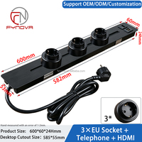Sistema de Riel Eléctrico para Escritorio de Oficina en Casa, Longitud Personalizable, Enchufe Eléctrico Universal Ajustable con USB, HD, RJ45
