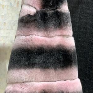 Cappotto Corto in Vera <span class=keywords><strong>Pelliccia</strong></span> di Coniglio Rex per Donne, Sfumato Rosa e Nero a Righe, <span class=keywords><strong>Pelliccia</strong></span> Naturale Autentica - Product Image 4