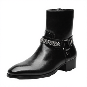 Chaussures Chelsea rétro en cuir véritable de haute qualité pour hommes, noires, à bout pointu, avec fermeture éclair, style classique de luxe, antidérapantes, OEM - Product Image 4