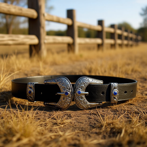 Cinturón de Cuero Genuino Angelina de 3 cm x 100 cm con Hebilla Plateada Estilo Western Casual - Product Image 5