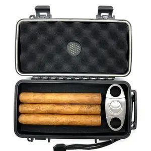 Kunden spezifisches Logo Kunststoff Reise Zigarren etui mit Cutter und Feuerzeug Zigarren Humidor Box Zigarren etui